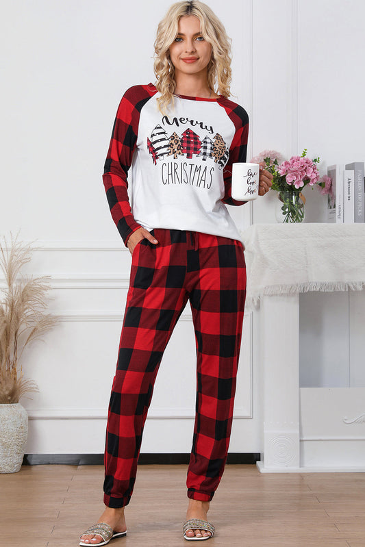 Red Plaid Merry Christmas Graphic Loungewear Set - Premium Loungewear from Momma Done Gone Crafty- Just $28.99! Shop now at Momma Done Gone Crafty