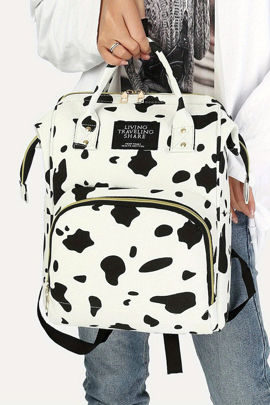 Bright White Cow Spot Print Multi Pocket Canvas Backpack - Premium Shoes & Bags from Momma Done Gone Crafty- Just $25.99! Shop now at Momma Done Gone Crafty