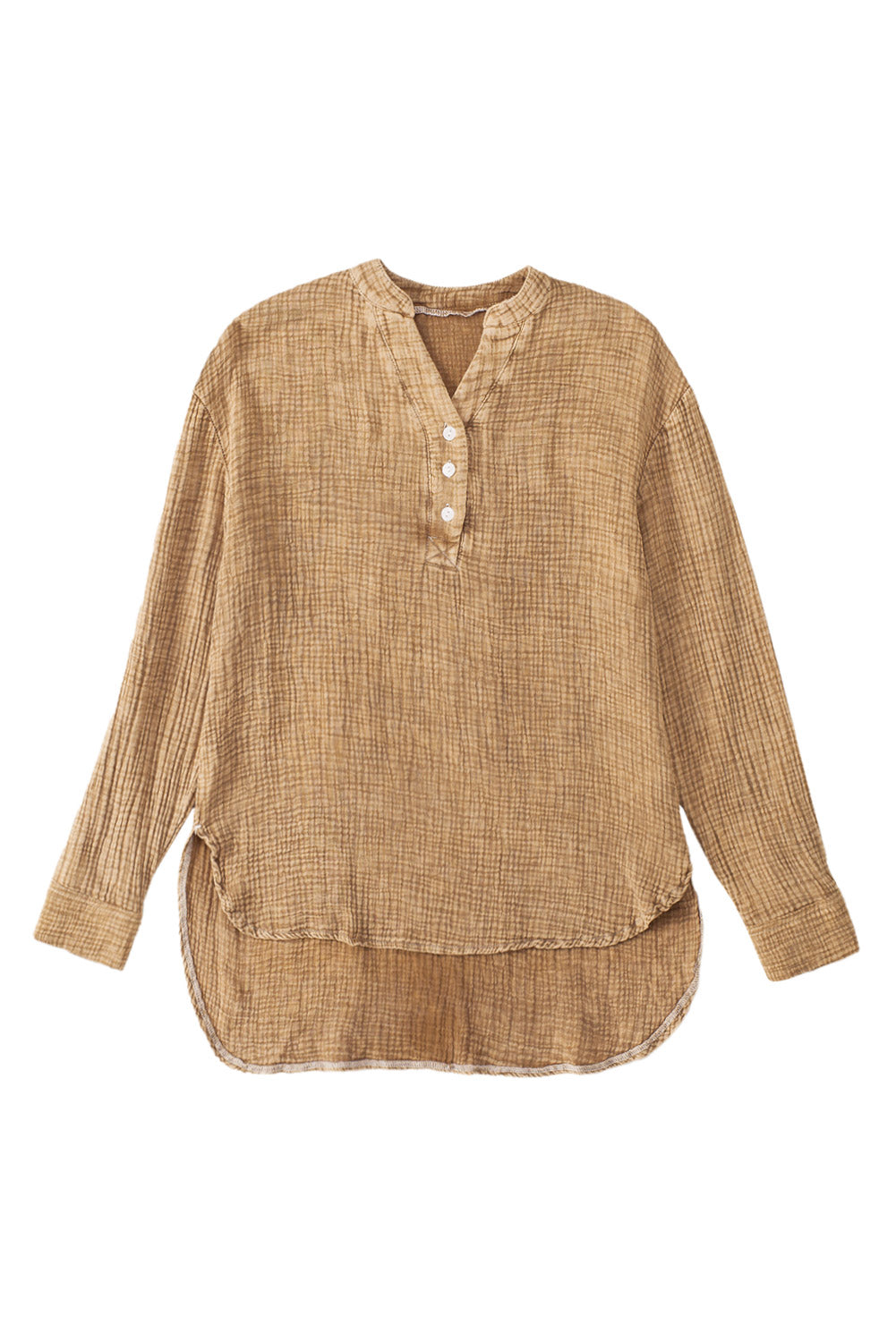 Brown Crinkle Textured Loose Henley Top - Premium Tops from Momma Done Gone Crafty- Just $51.60! Shop now at Momma Done Gone Crafty