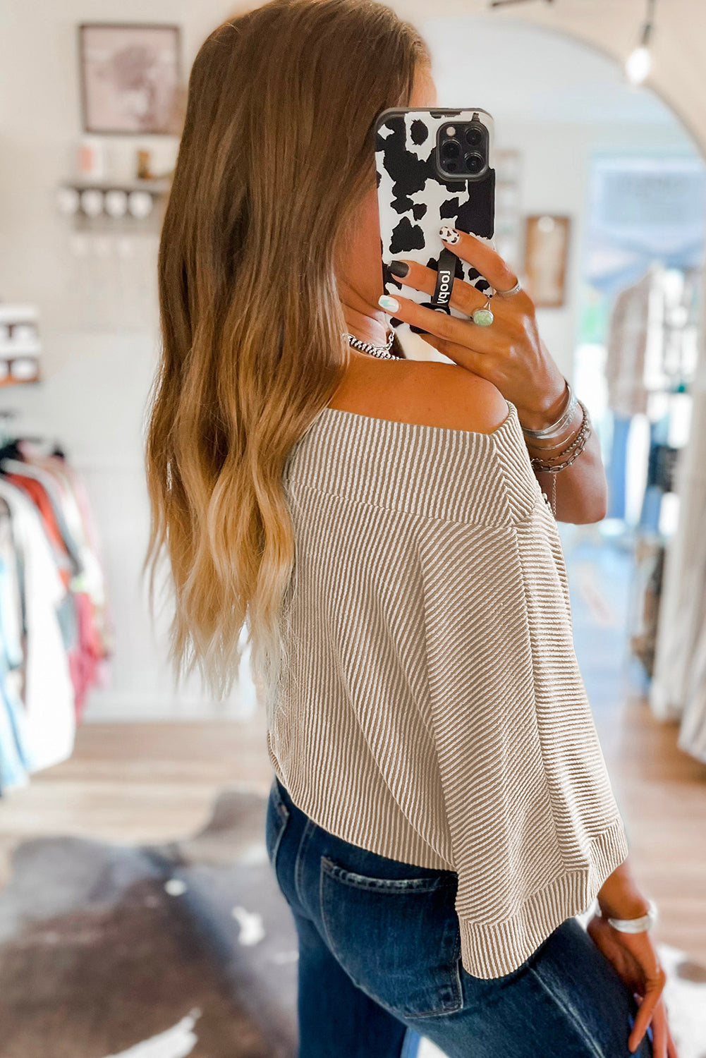Apricot Boatneck Batwing Sleeve Cording Blouse - Premium Tops from Momma Done Gone Crafty- Just $39.60! Shop now at Momma Done Gone Crafty