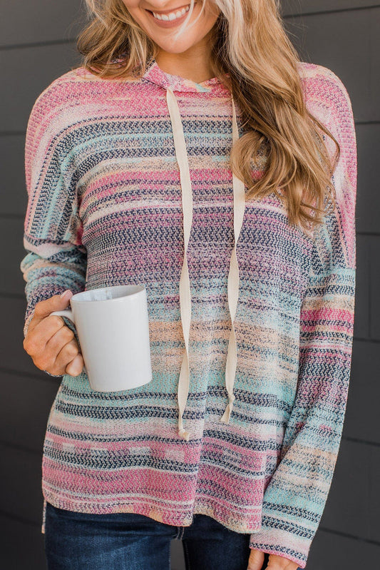Multicolor Striped Print Cable Knit Drop Shoulder Hoodie - Premium Tops from Momma Done Gone Crafty- Just $21.99! Shop now at Momma Done Gone Crafty