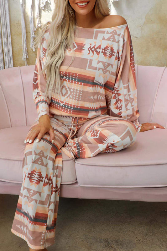 Multicolour Aztec Print Puff Sleeve Pullover and Pants Lounge Outfit - Premium Loungewear from Momma Done Gone Crafty- Just $55.11! Shop now at Momma Done Gone Crafty