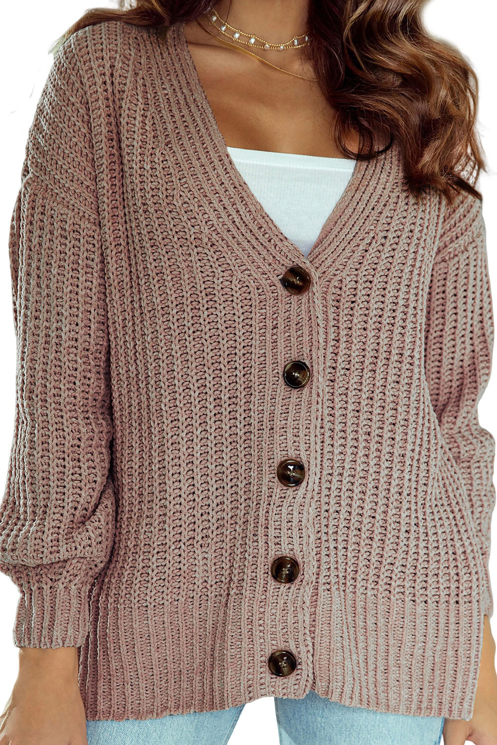 Khaki Buttoned Front Drop Shoulder Knitted Cardigan - Premium Tops from Momma Done Gone Crafty- Just $31.99! Shop now at Momma Done Gone Crafty