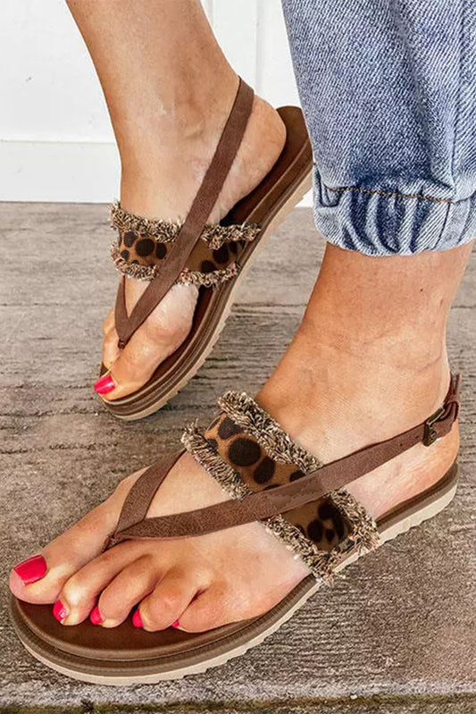 Raw Hem Leopard Clip Toe Sandals - Premium Shoes & Bags from Momma Done Gone Crafty- Just $20.99! Shop now at Momma Done Gone Crafty