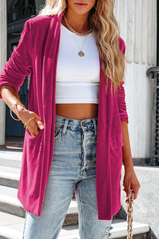 Rose Casual Pocketed Velvet Blazer - Premium Outerwear from Momma Done Gone Crafty- Just $36.00! Shop now at Momma Done Gone Crafty