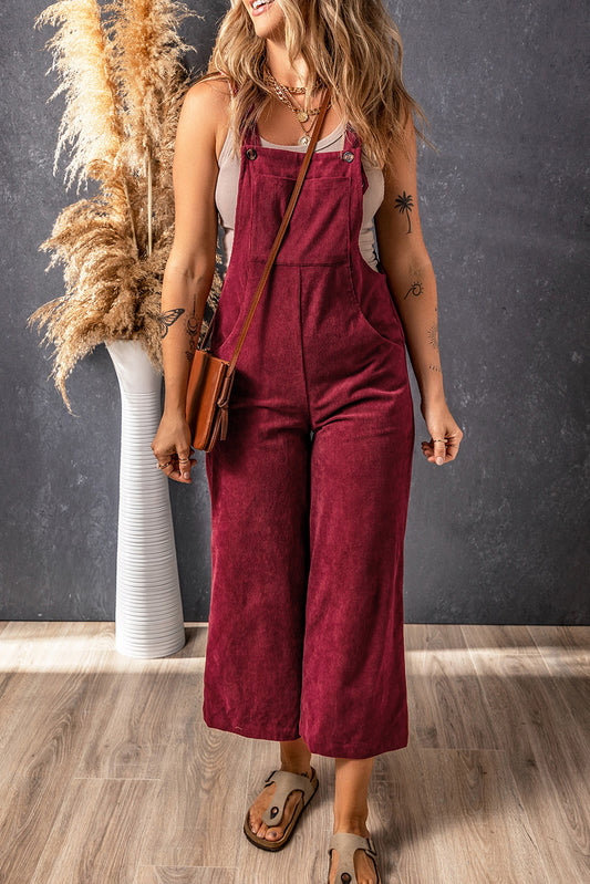 Red Solid Color Corduroy Wide Leg Bib Overalls - Premium Bottoms from Momma Done Gone Crafty- Just $58.20! Shop now at Momma Done Gone Crafty