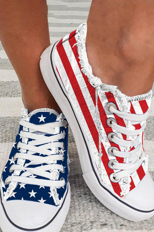 Blue American Flag Lace-up Canvas Flat Shoes - Premium Shoes & Bags from Momma Done Gone Crafty- Just $25.99! Shop now at Momma Done Gone Crafty