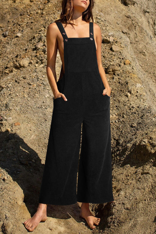Black Solid Color Corduroy Wide Leg Bib Overalls - Premium Bottoms from Momma Done Gone Crafty- Just $43.20! Shop now at Momma Done Gone Crafty