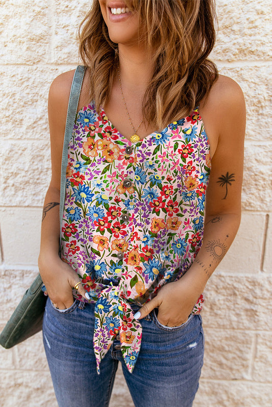 Multicolor Spaghetti Straps Knot Front Floral Tank Top - Premium Tops from Momma Done Gone Crafty- Just $18.00! Shop now at Momma Done Gone Crafty