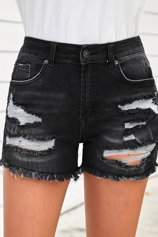 Raw Hem Distressed Denim Shorts with Pockets - Premium  from Momma Done Gone Crafty- Just $51.99! Shop now at Momma Done Gone Crafty