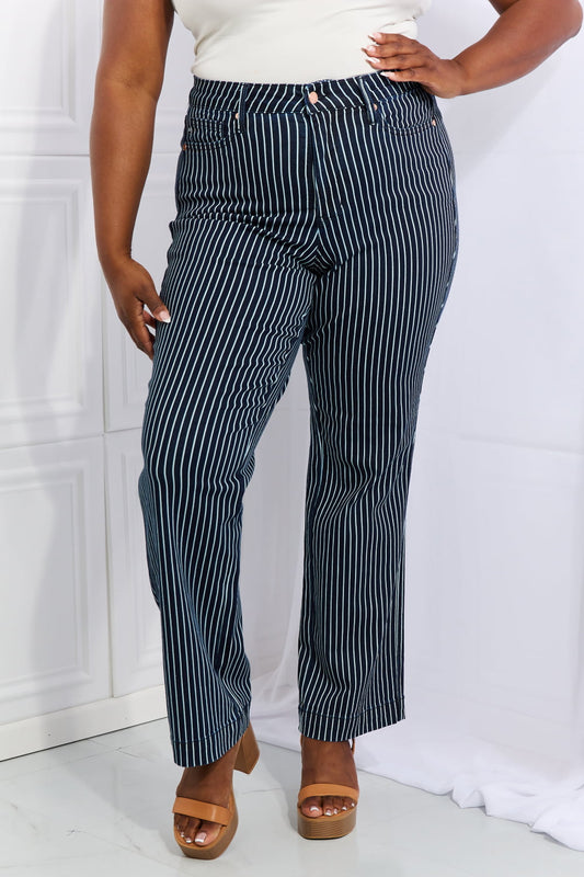 Judy Blue Cassidy Full Size High Waisted Tummy Control Striped Straight Jeans - Premium Bottoms from Momma Done Gone Crafty- Just $64.99! Shop now at Momma Done Gone Crafty