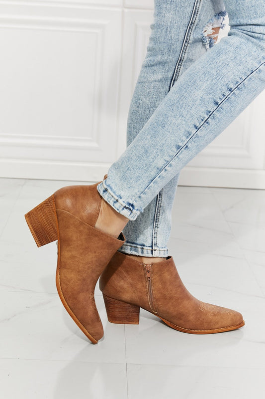 MMShoes Trust Yourself Embroidered Crossover Cowboy Bootie in Caramel - Premium  from Momma Done Gone Crafty- Just $54.99! Shop now at Momma Done Gone Crafty