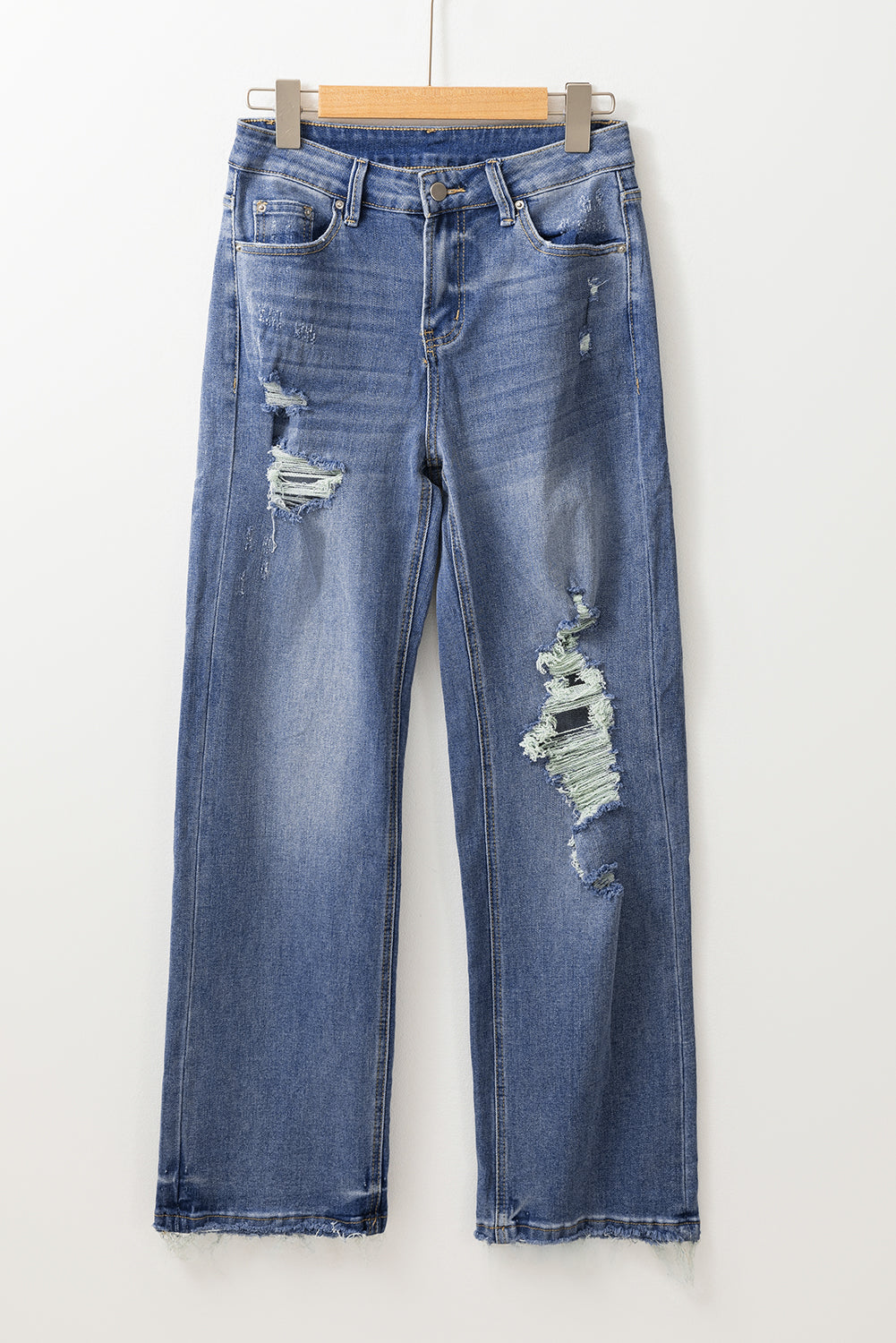 Ashleigh Blue Distressed Raw Hem Straight Leg High Waist Jeans - Premium Bottoms/Jeans from Momma Done Gone Crafty- Just $62.99! Shop now at Momma Done Gone Crafty