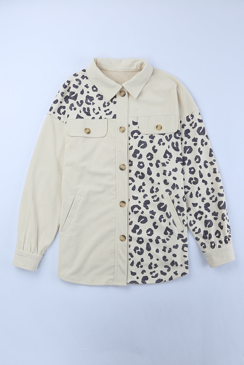 Apricot Leopard Print Detail Pocketed Corduroy Jacket - Premium Outerwear from Momma Done Gone Crafty- Just $34.00! Shop now at Momma Done Gone Crafty