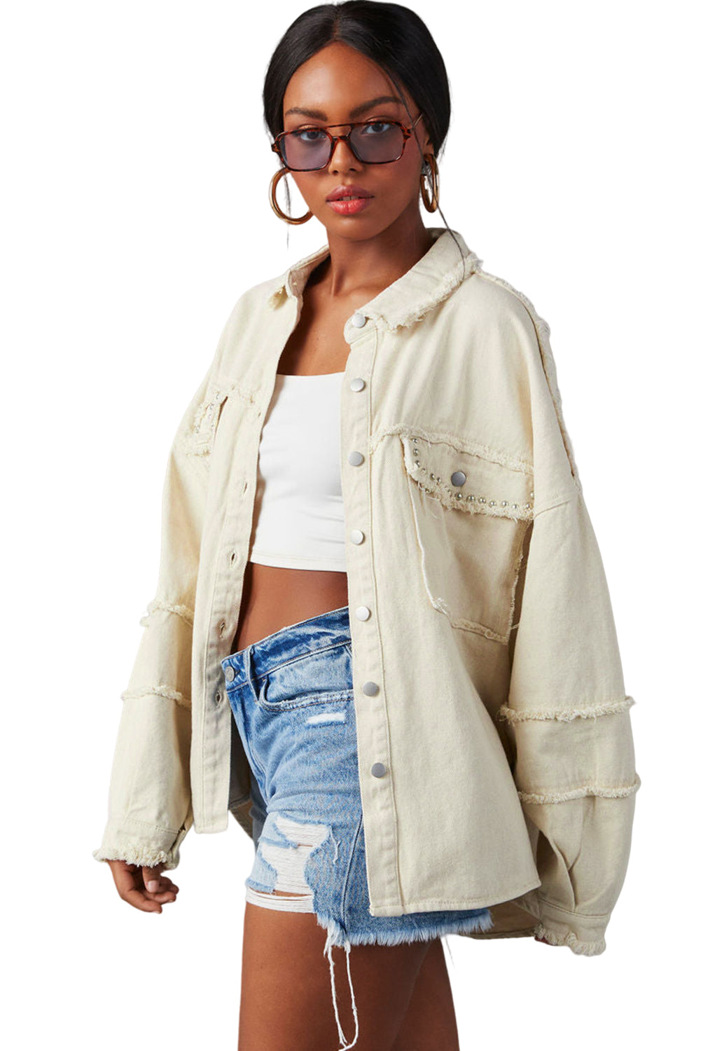 White Frayed Exposed Seam Denim Jacket - Premium Outerwear/Denim jackets from Momma Done Gone Crafty- Just $55! Shop now at Momma Done Gone Crafty