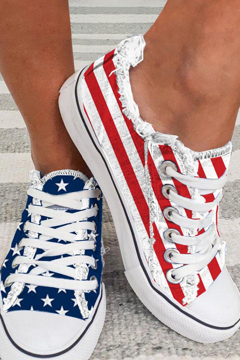 Blue American Flag Lace-up Canvas Flat Shoes - Premium Shoes & Bags from Momma Done Gone Crafty- Just $28! Shop now at Momma Done Gone Crafty