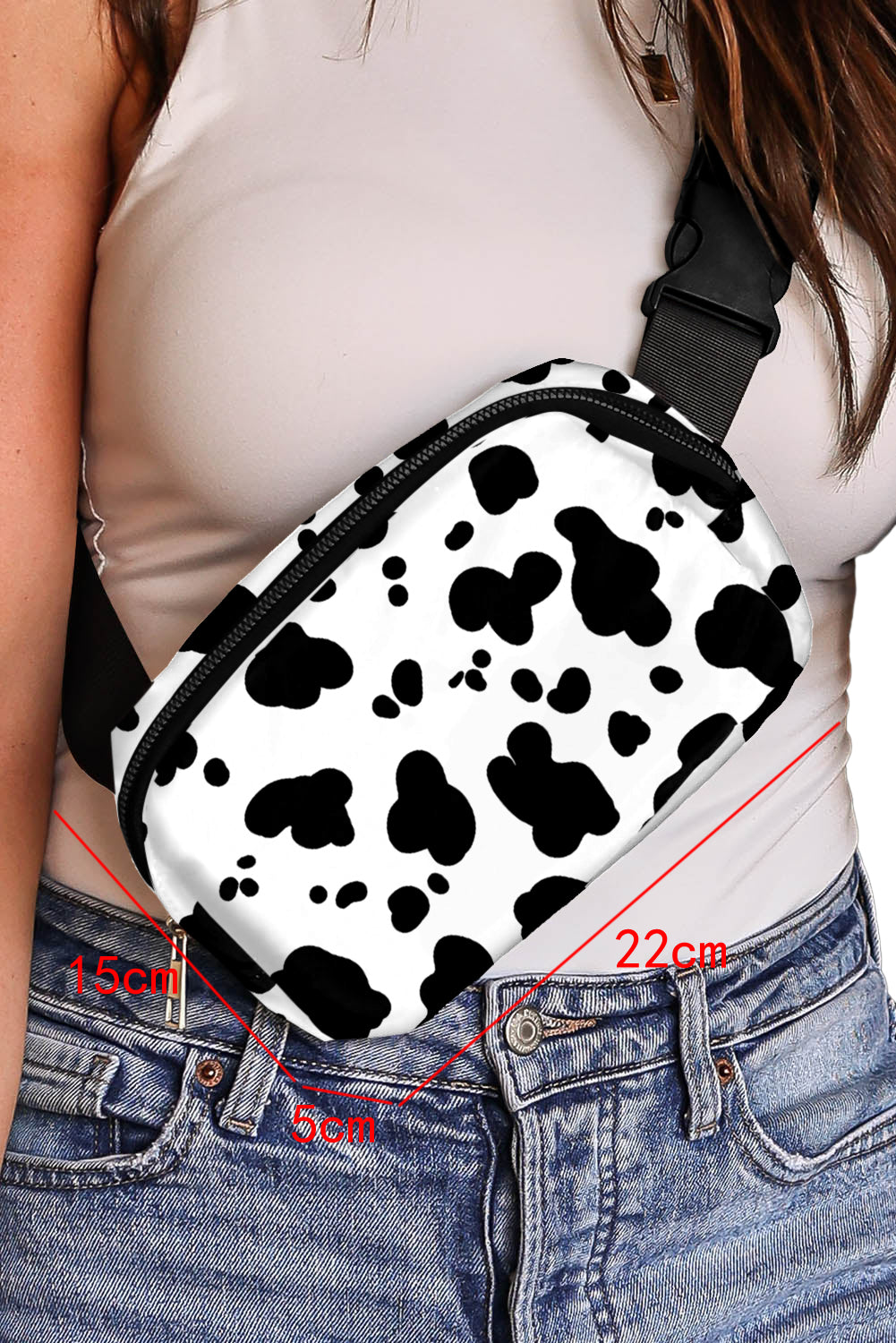 White Cow Pattern Print Buckle Wide Belt Inclined Shoulder Bag - Premium Shoes & Bags/Crossbody Bags from Momma Done Gone Crafty- Just $26.99! Shop now at Momma Done Gone Crafty