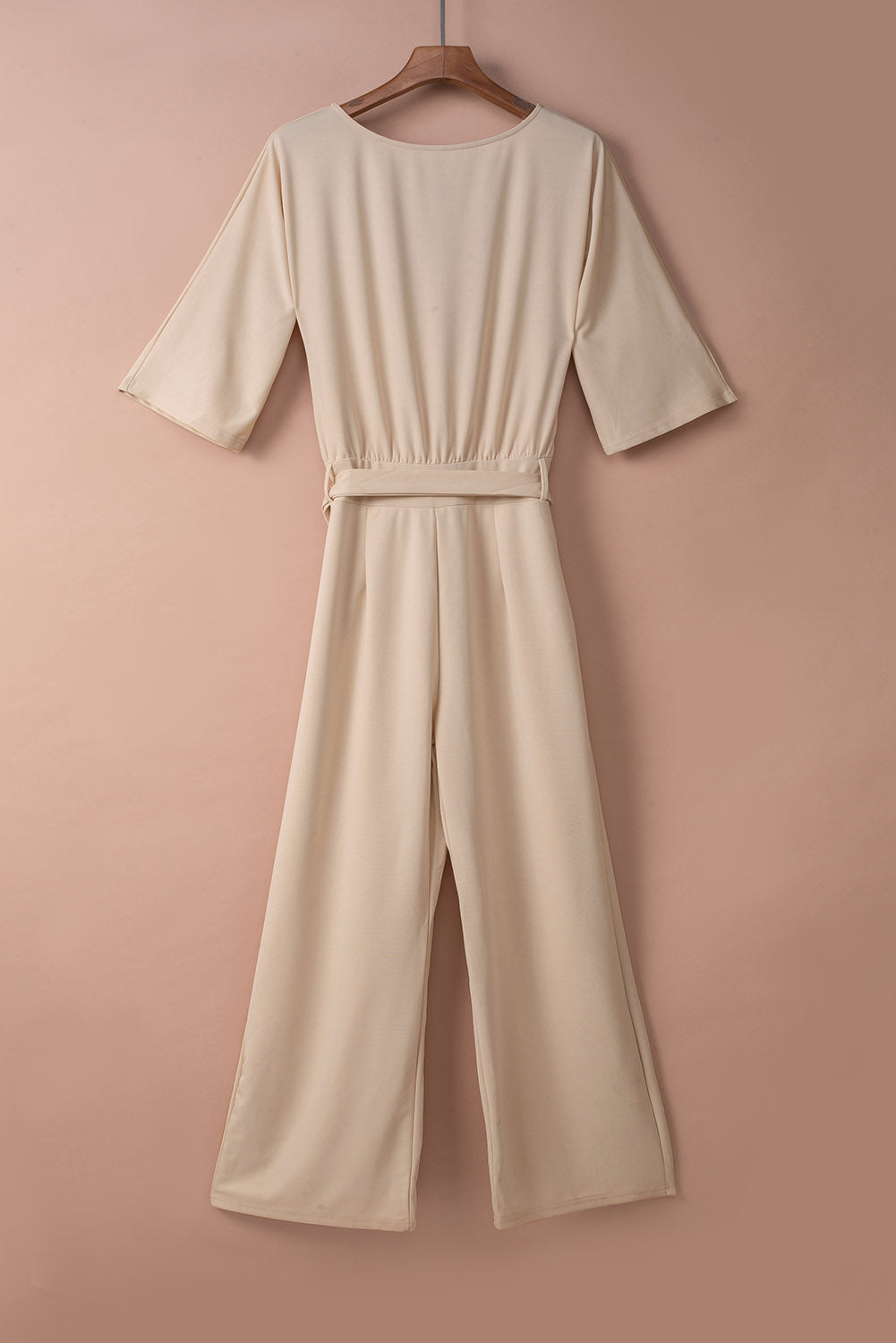 Apricot Bracelet Sleeve Waist Tie Wide Leg Jumpsuit - Premium Bottoms from Momma Done Gone Crafty- Just $44.10! Shop now at Momma Done Gone Crafty