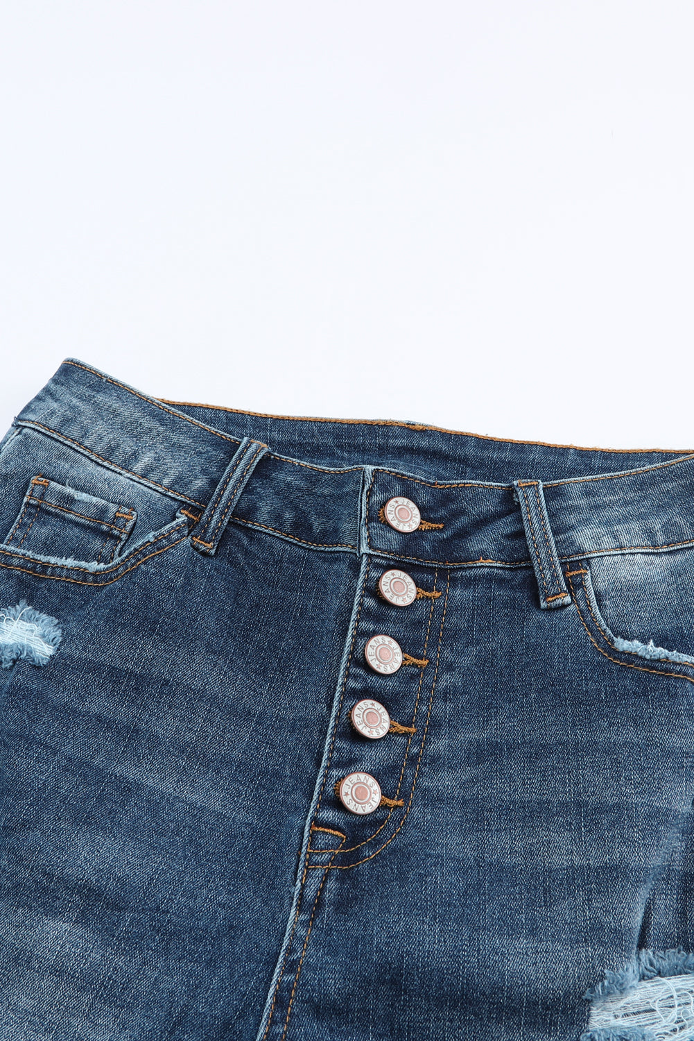 Blue Distressed Button Fly High Waist Skinny Jeans - Premium Bottoms from Momma Done Gone Crafty- Just $35.40! Shop now at Momma Done Gone Crafty