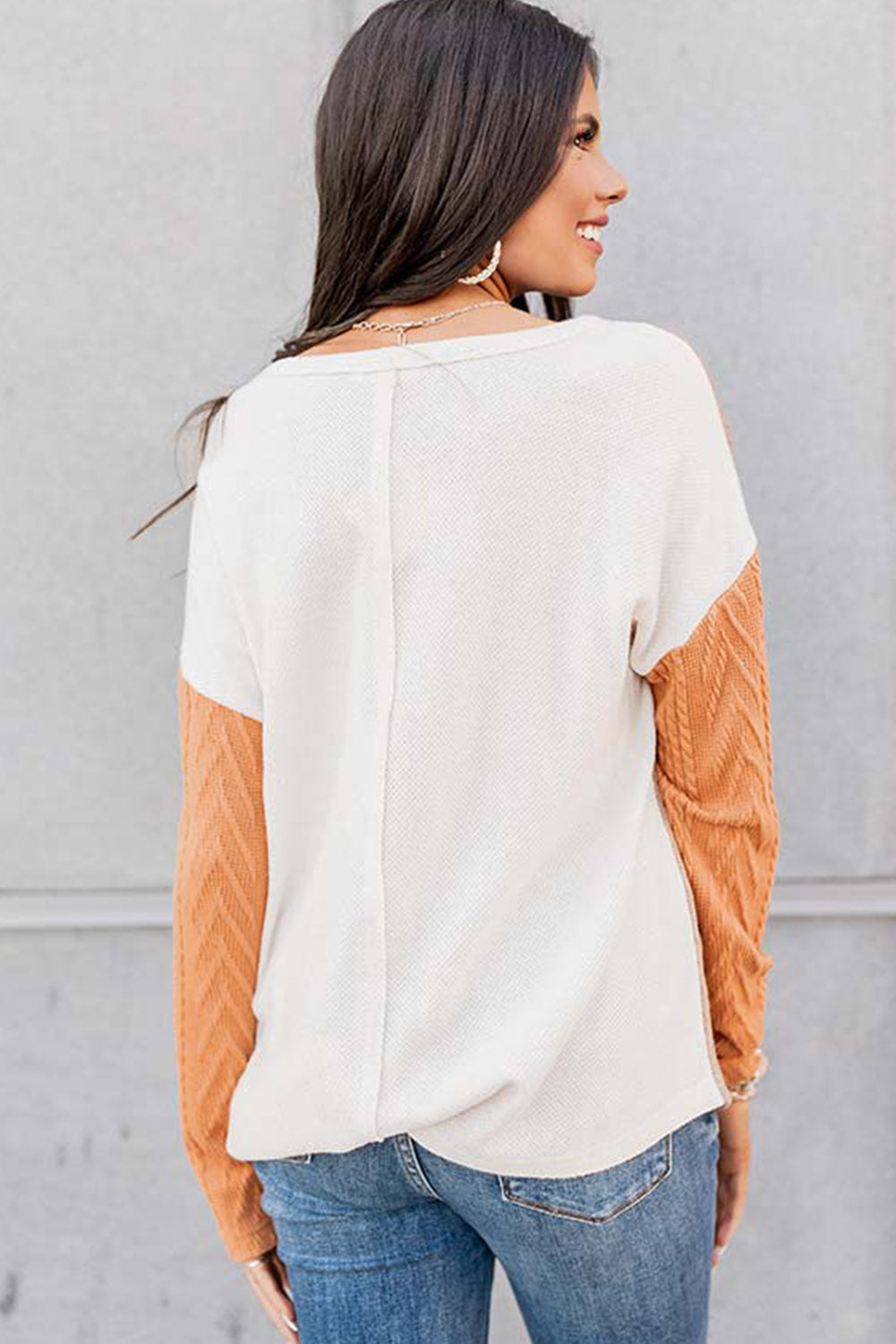 Orange Long Sleeve Colorblock Chest Pocket Textured Knit Top - Premium Tops from Momma Done Gone Crafty- Just $19.20! Shop now at Momma Done Gone Crafty