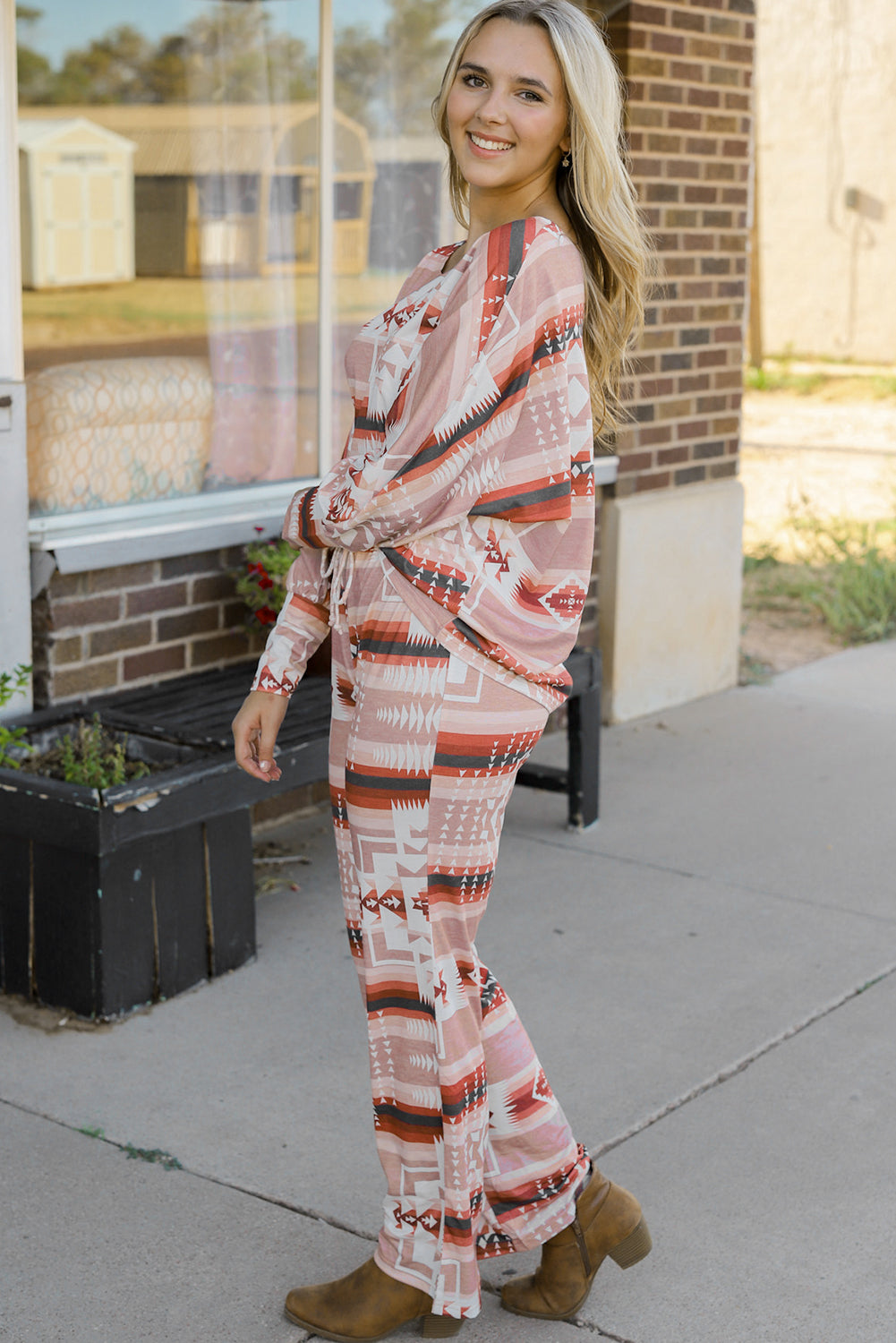 Multicolour Aztec Print Puff Sleeve Pullover and Pants Lounge Outfit - Premium Loungewear from Momma Done Gone Crafty- Just $55.11! Shop now at Momma Done Gone Crafty