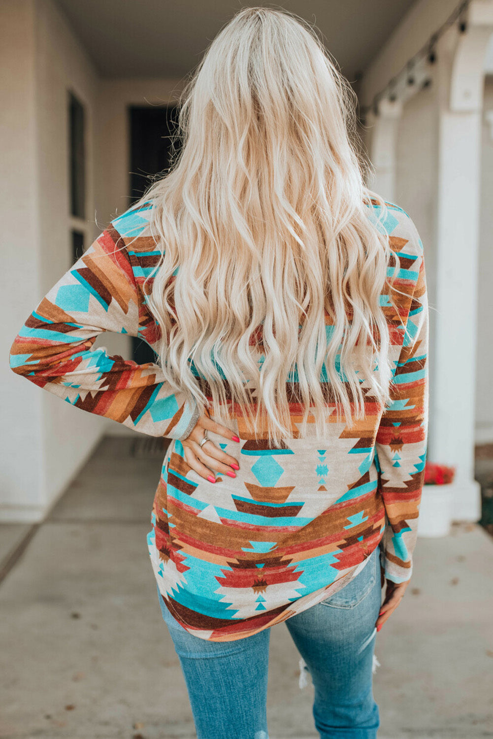 Multicolor Aztec Print Buttoned Pocket Chest Long Sleeve Shirt - Premium Tops/Blouses & Shirts from Momma Done Gone Crafty- Just $33.99! Shop now at Momma Done Gone Crafty