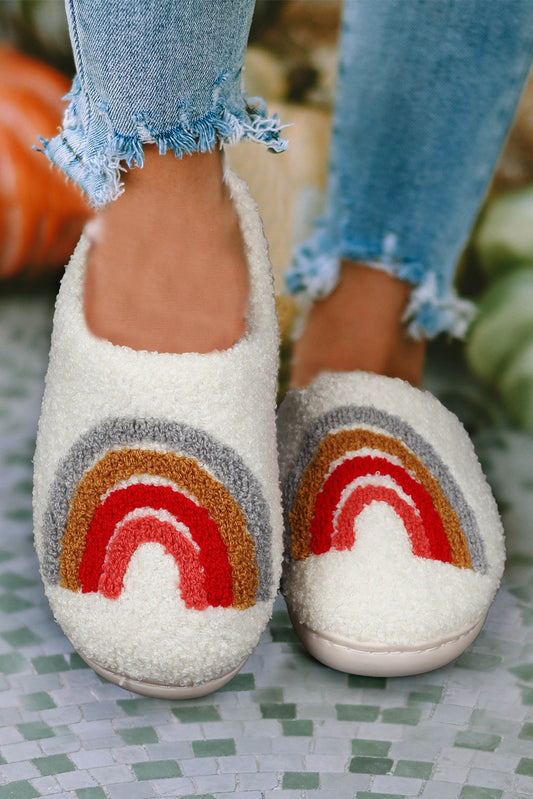 White Rainbow Plush Winter Home Slippers - Premium Shoes & Bags from Momma Done Gone Crafty- Just $21.99! Shop now at Momma Done Gone Crafty