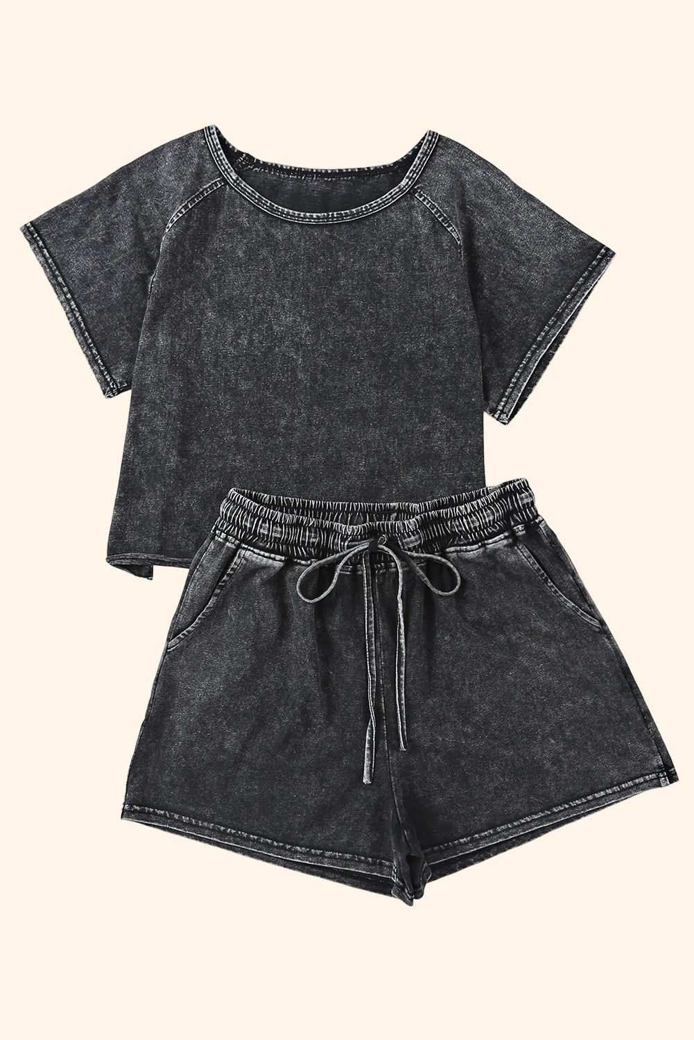 Black Acid Washed Short Lounge Set - Premium Loungewear from Momma Done Gone Crafty- Just $28.99! Shop now at Momma Done Gone Crafty