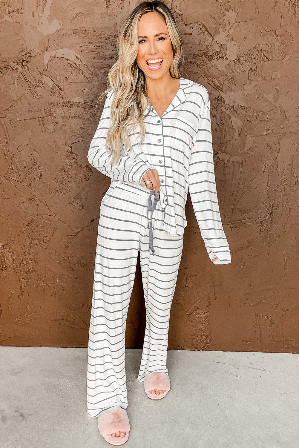 Striped Print Long Sleeve and Pants Pajamas Set - Premium Loungewear from Momma Done Gone Crafty- Just $38.99! Shop now at Momma Done Gone Crafty