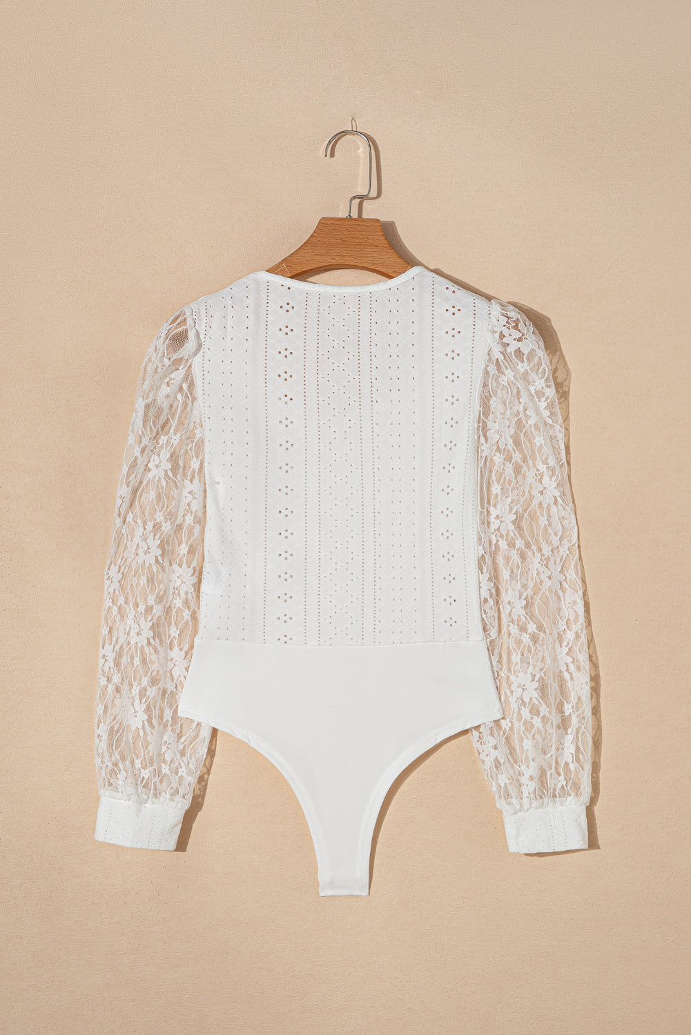 White Frenchy Contrast Lace Bishop Sleeve Bodysuit - Premium Tops from Momma Done Gone Crafty- Just $58.62! Shop now at Momma Done Gone Crafty