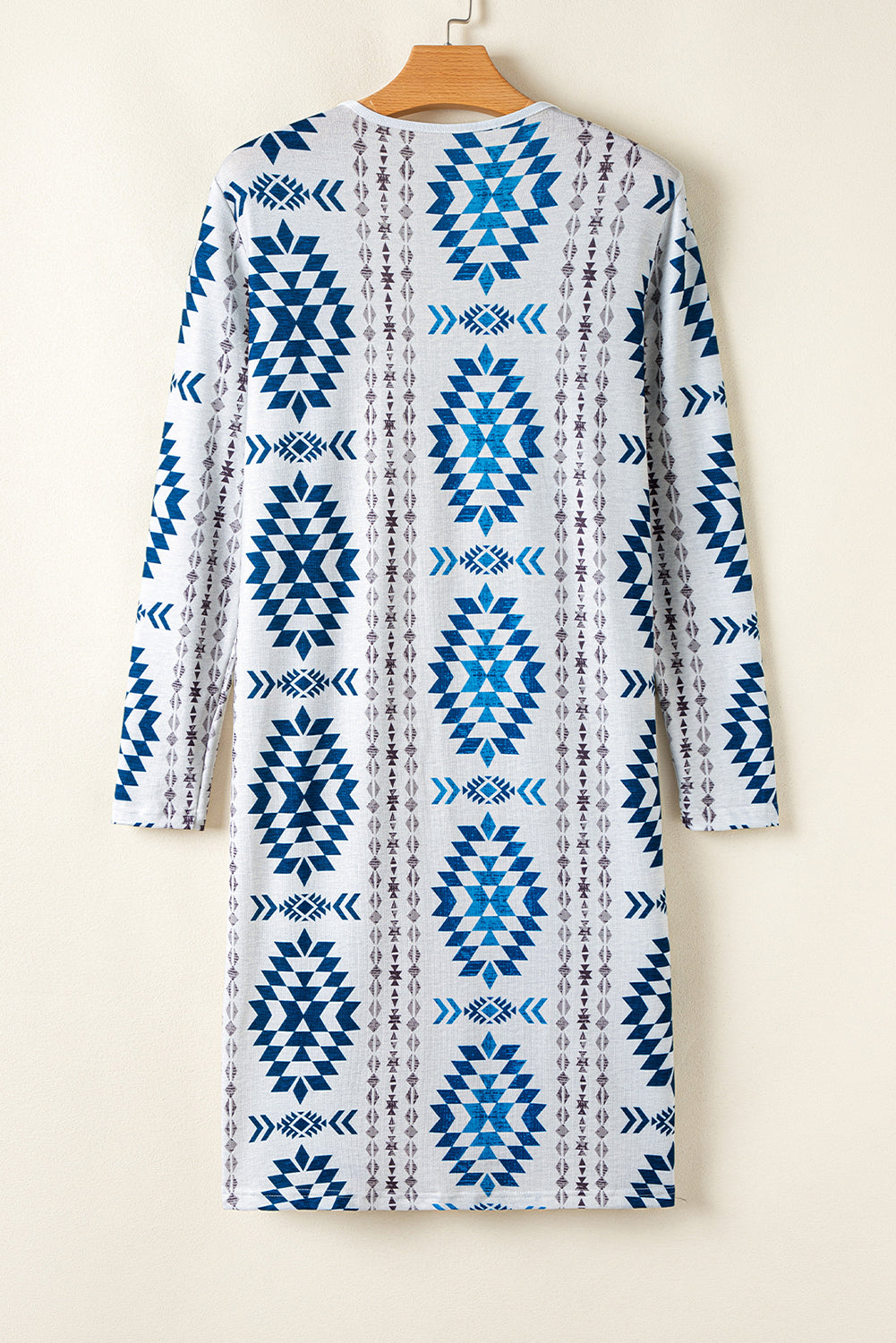 Sky Blue Western Aztec Printed Open Front Long Cardigan - Premium Sweaters & Cardigans/Cardigans from Momma Done Gone Crafty- Just $26.99! Shop now at Momma Done Gone Crafty