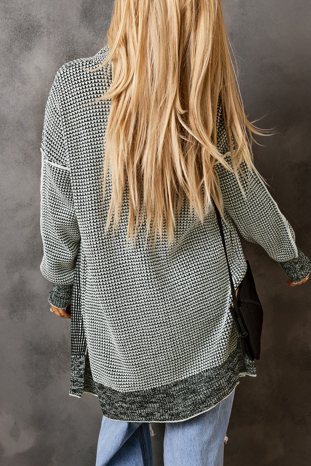 Gray Plaid Knitted Long Open Front Cardigan - Premium Tops from Momma Done Gone Crafty- Just $35.94! Shop now at Momma Done Gone Crafty