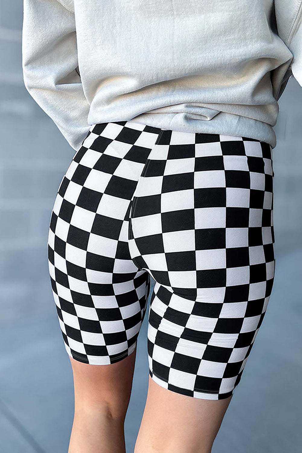 Black Checkerboard Printed High Waist Biker Shorts - Premium Bottoms/Leggings from Momma Done Gone Crafty- Just $10.05! Shop now at Momma Done Gone Crafty