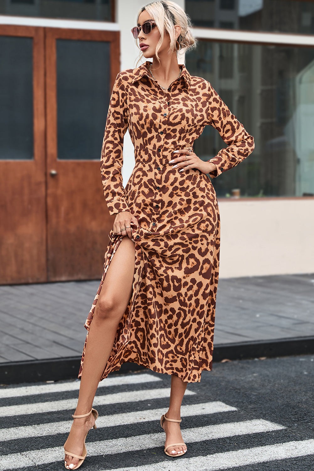 Leopard Button-Up Long Sleeve Maxi Dress - Premium Dresses from Momma Done Gone Crafty- Just $38.99! Shop now at Momma Done Gone Crafty