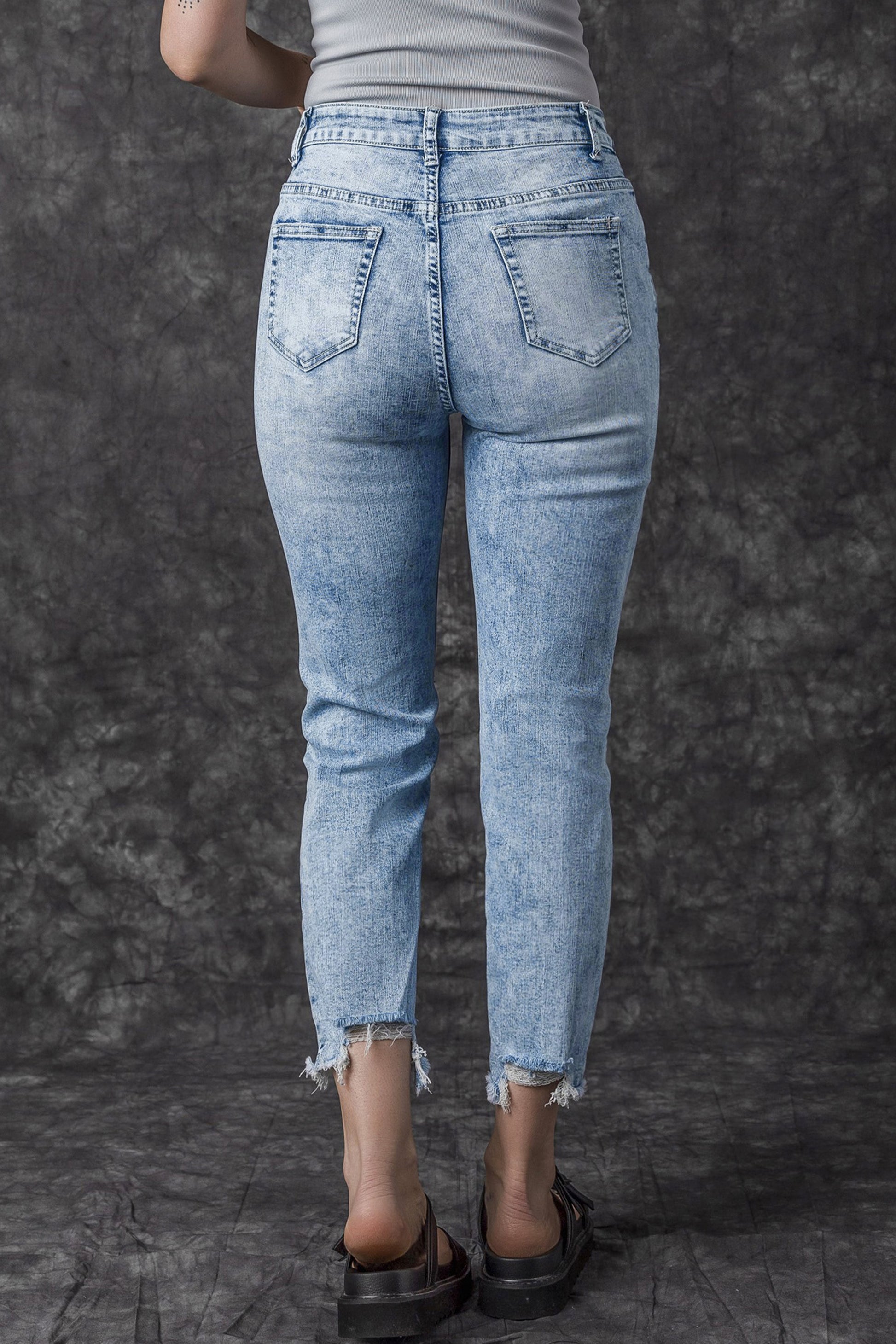 Sky Blue Acid Wash Distressed Slim Fit Jeans - Premium Bottoms from Momma Done Gone Crafty- Just $67.32! Shop now at Momma Done Gone Crafty