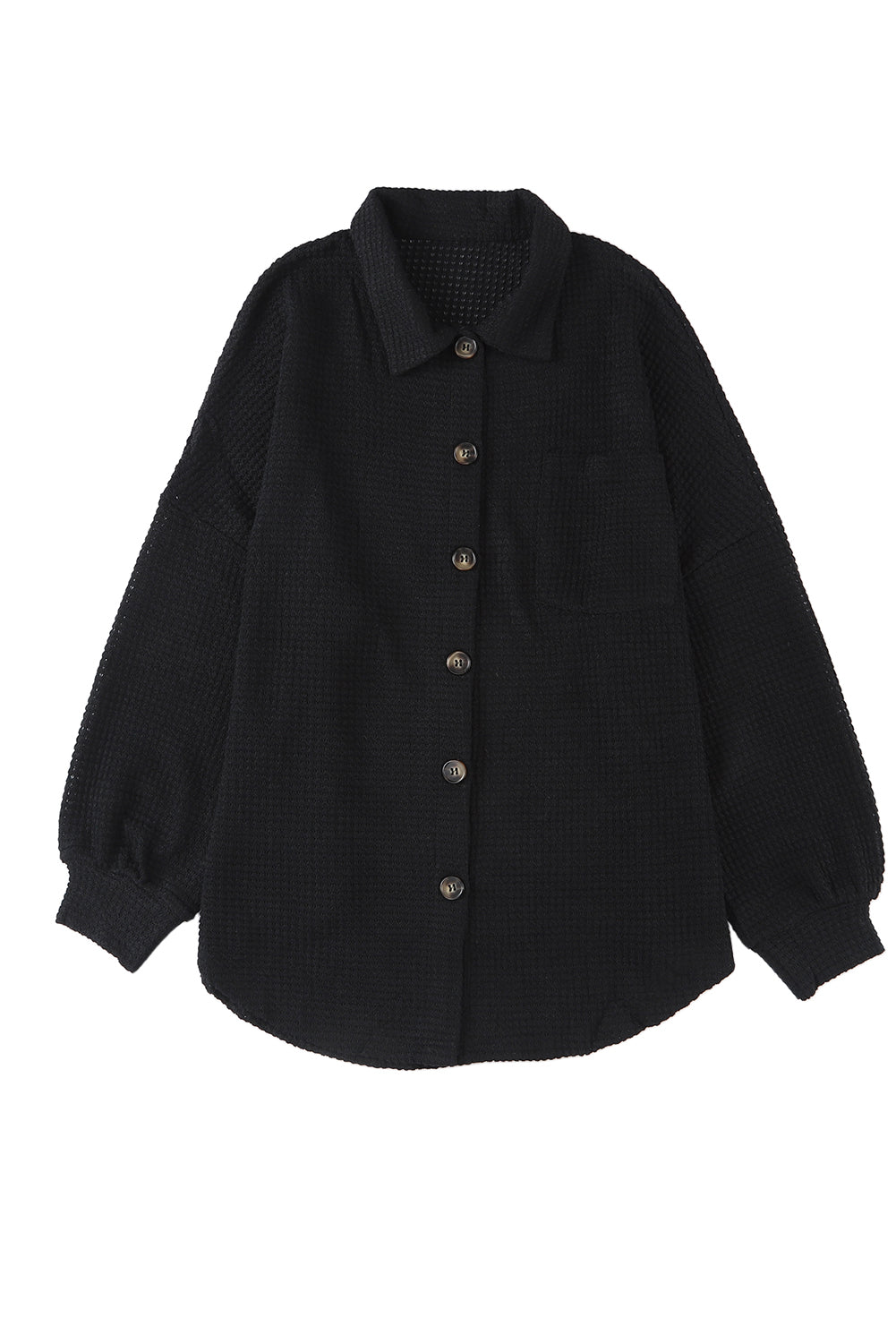 Black Waffle Knit Button Up Casual Shirt - Premium Tops from Momma Done Gone Crafty- Just $20.94! Shop now at Momma Done Gone Crafty