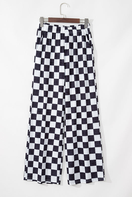 Black 2-Tone Checked Print High Waist Wide Leg Pants - Premium Bottoms/Pants & Culotte from Momma Done Gone Crafty- Just $17.25! Shop now at Momma Done Gone Crafty