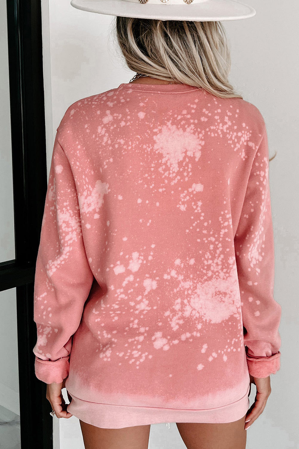 Pink Bleached Round Neck Pullover Sweatshirt - Premium Tops from Momma Done Gone Crafty- Just $21.99! Shop now at Momma Done Gone Crafty