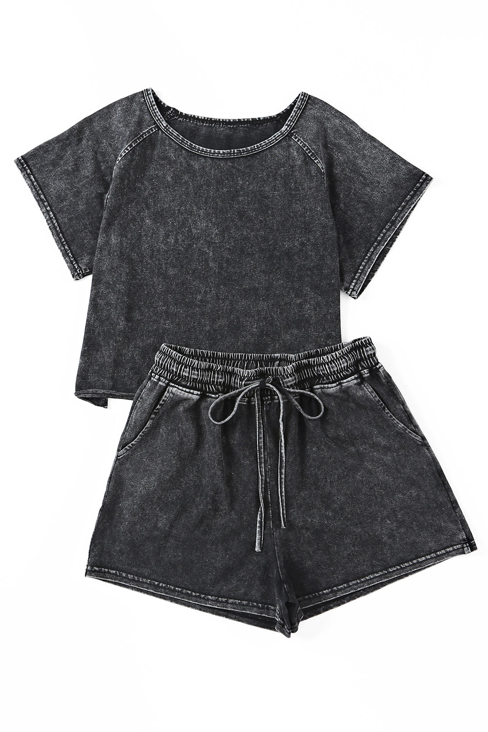 Black Acid Washed Short Lounge Set - Premium Loungewear from Momma Done Gone Crafty- Just $28.99! Shop now at Momma Done Gone Crafty