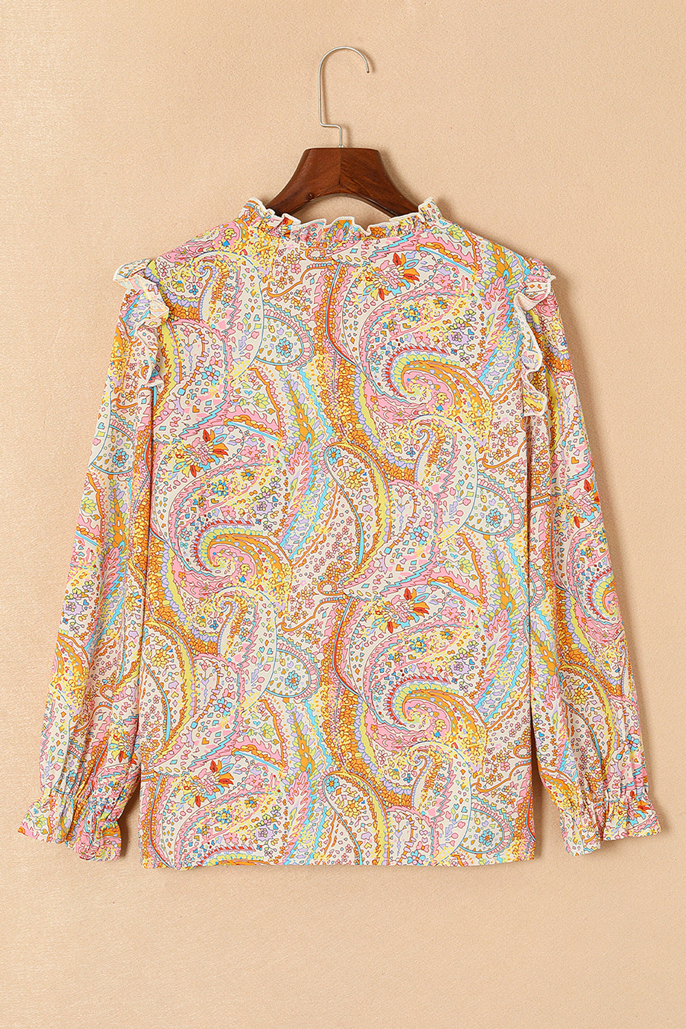 Yellow Paisley Print Ruffled Trim Boho Shirt - Premium Tops from Momma Done Gone Crafty- Just $33.30! Shop now at Momma Done Gone Crafty