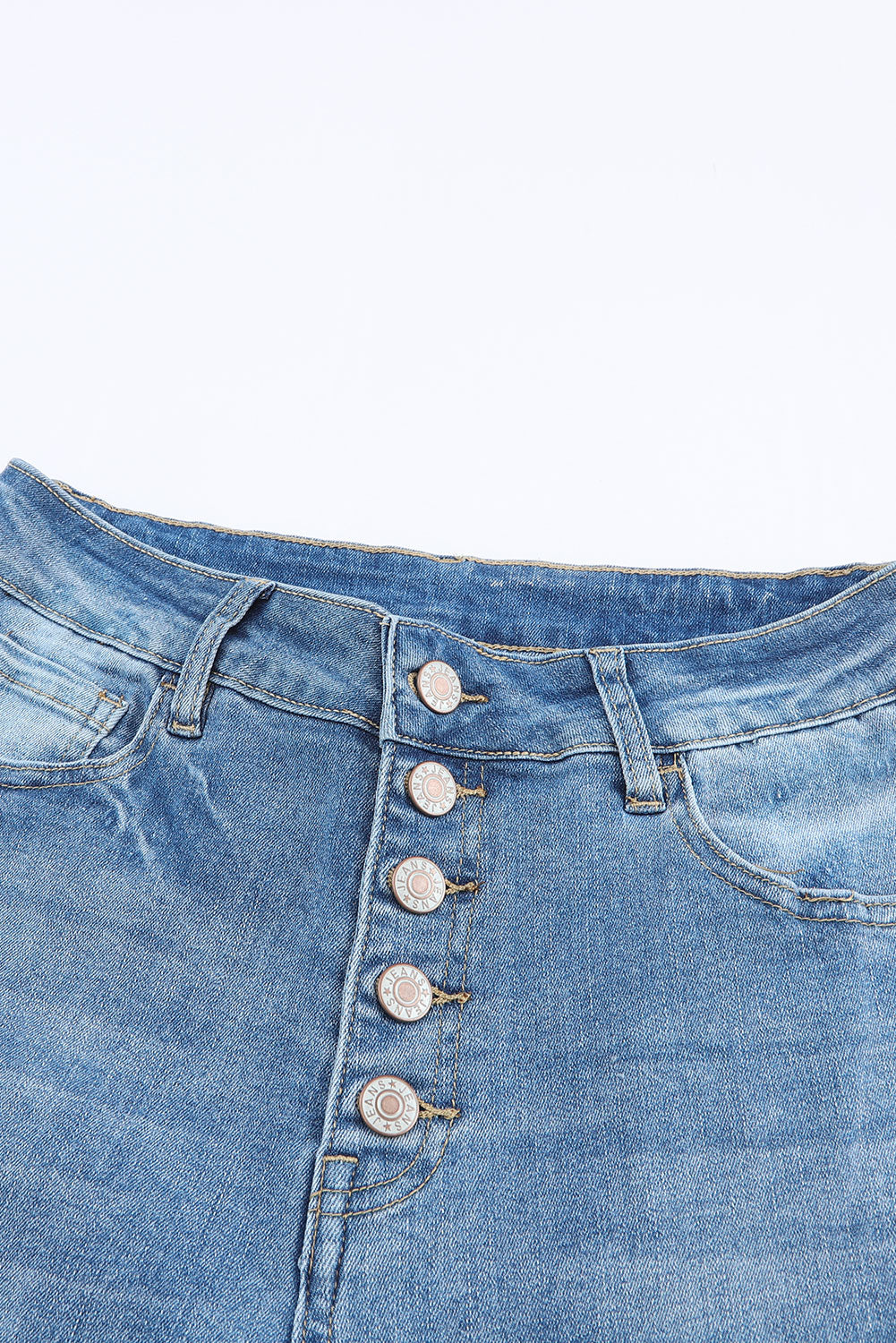 Sky Blue High Waist Buttoned Distressed Flared Jeans - Premium Bottoms from Momma Done Gone Crafty- Just $48.99! Shop now at Momma Done Gone Crafty