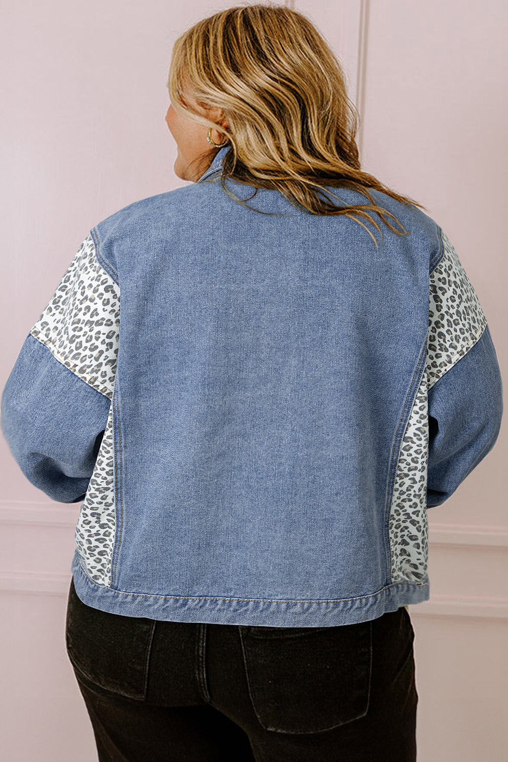 Beau Blue Leopard Patchwork Flap Detail Plus Size Denim Jacket - Premium Plus Size/Plus Size Outerwear from Momma Done Gone Crafty- Just $46.80! Shop now at Momma Done Gone Crafty