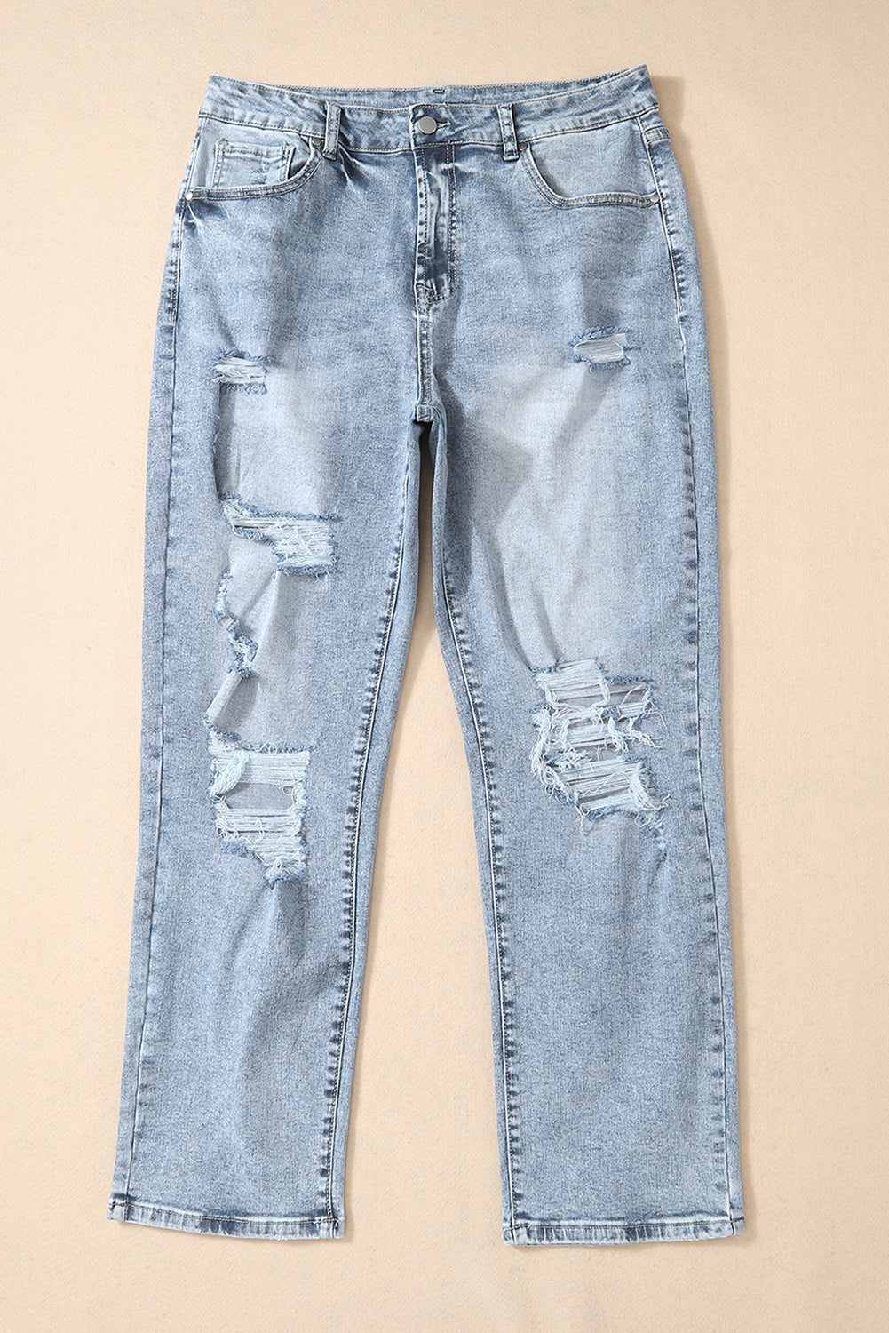 Sky Blue Light Wash Frayed Slim Fit High Waist Jeans - Premium Bottoms from Momma Done Gone Crafty- Just $71.97! Shop now at Momma Done Gone Crafty