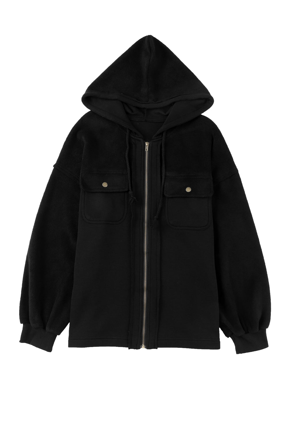 Black Flap Pocket Drawstring Hood Zip Up Jacket - Premium Outerwear from Momma Done Gone Crafty- Just $38.99! Shop now at Momma Done Gone Crafty