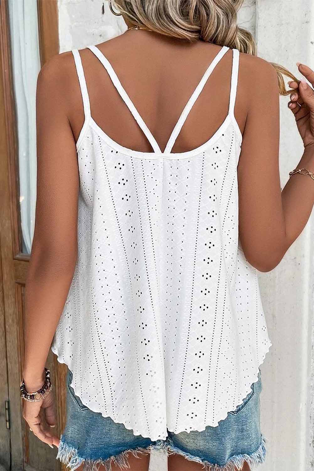 White Eyelet Strappy Scoop-Neck Tank Top - Premium Tops from Momma Done Gone Crafty- Just $12.00! Shop now at Momma Done Gone Crafty