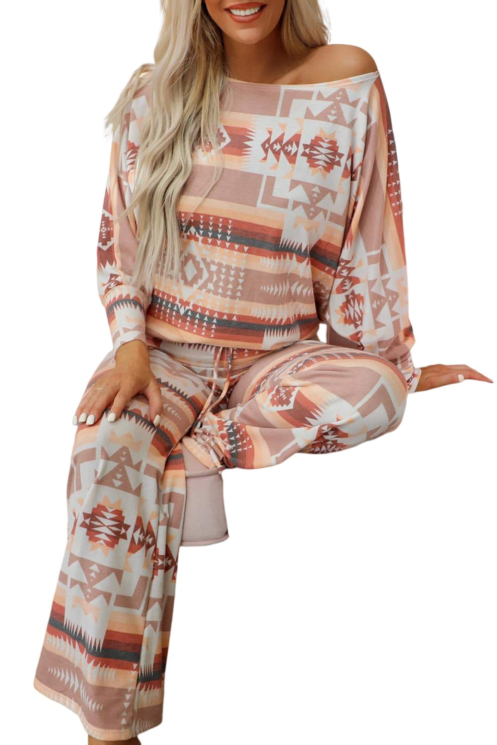 Multicolour Aztec Print Puff Sleeve Pullover and Pants Lounge Outfit - Premium Loungewear from Momma Done Gone Crafty- Just $55.11! Shop now at Momma Done Gone Crafty