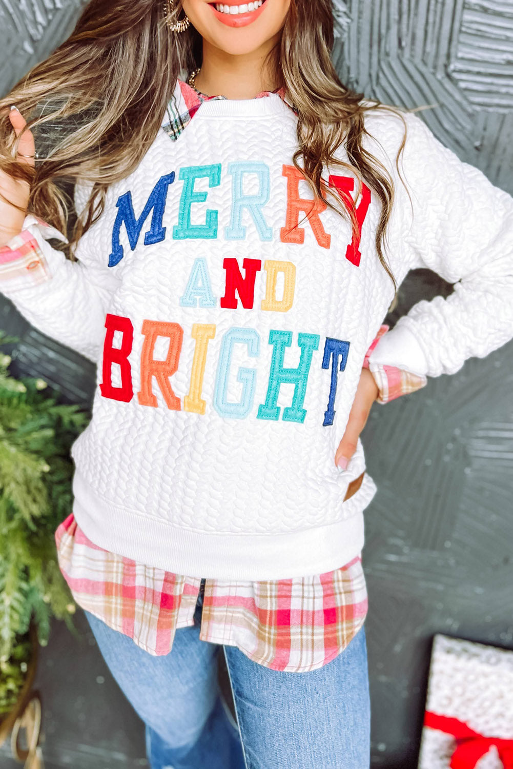 White Merry And Bright Cable Knit Pullover Sweatshirt - Premium Tops from Momma Done Gone Crafty- Just $45.99! Shop now at Momma Done Gone Crafty