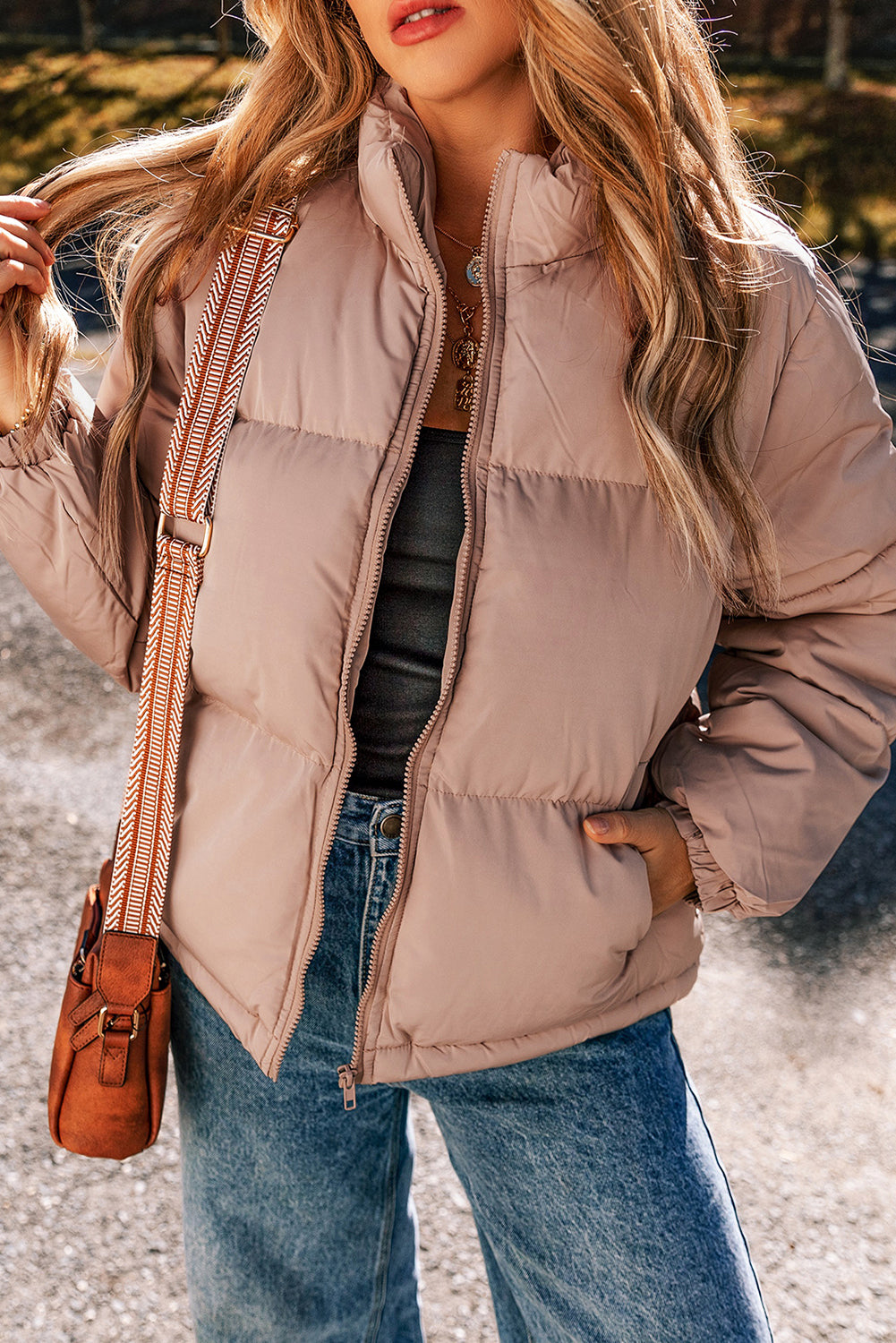 Apricot Pink Full Zipper Quilted Puffer Jacket - Premium Outerwear/Jackets from Momma Done Gone Crafty- Just $69.99! Shop now at Momma Done Gone Crafty