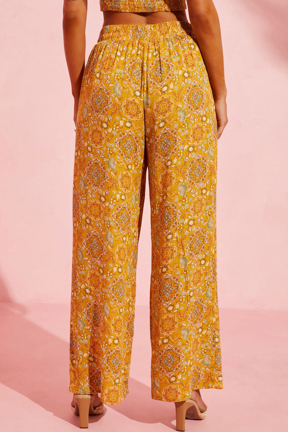 Yellow Bohemian Floral Print Pocketed Wide Leg Pants - Premium Bottoms from Momma Done Gone Crafty- Just $52.86! Shop now at Momma Done Gone Crafty