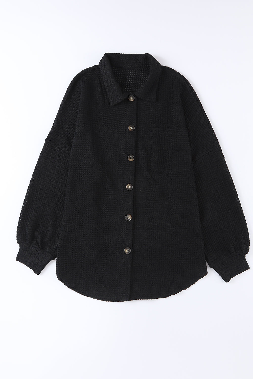 Black Waffle Knit Button Up Casual Shirt - Premium Tops from Momma Done Gone Crafty- Just $20.94! Shop now at Momma Done Gone Crafty